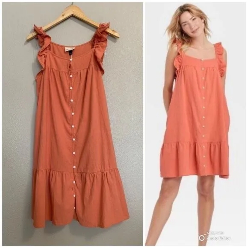 Universal Thread Orange Flutter Sleeve Dress